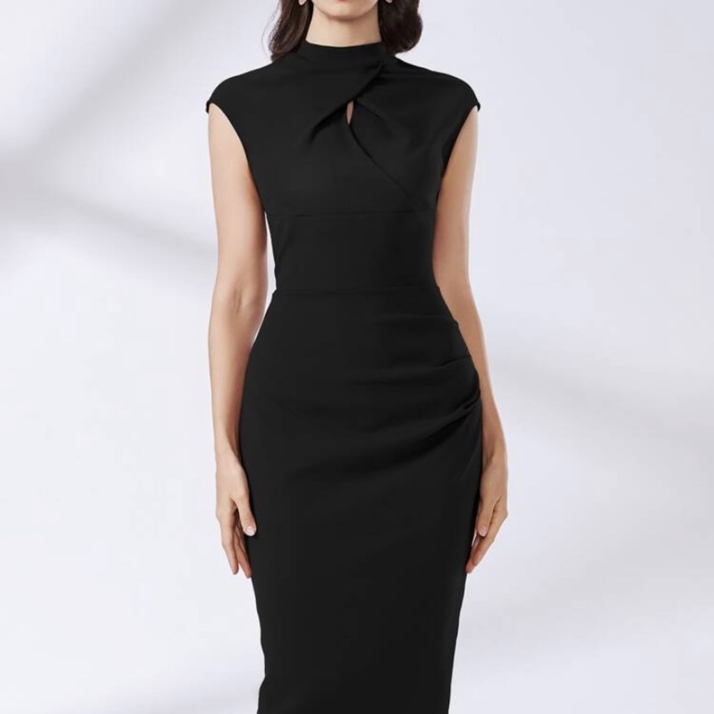 Black Mock Neck CutOut Split Hem Dress